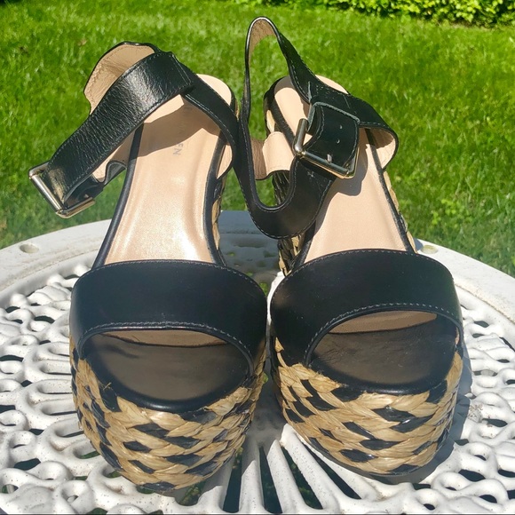 Karen Millen Black Straw Wedges - Picture 2 of 8